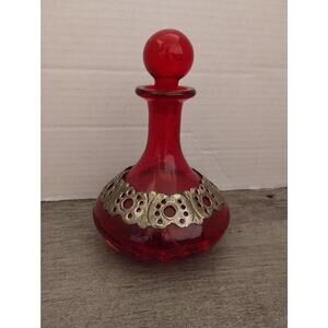6 1/2" Red Crackle Glass Decanter with Stopper Made in India